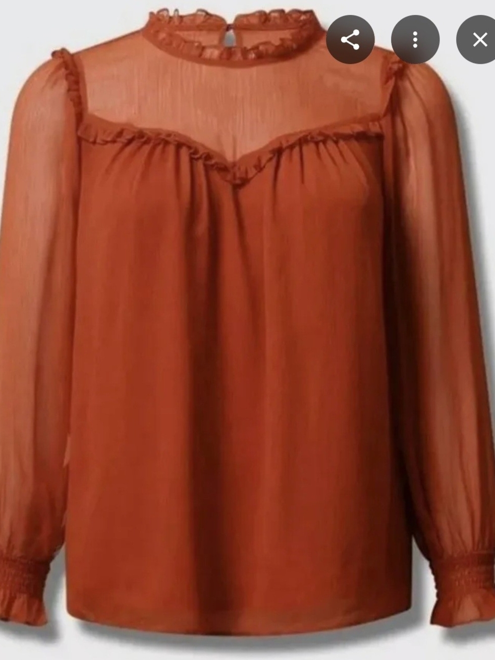 torrid Rust Orange Sheer Ruffle Yoke Blouse - Picture 2 of 8